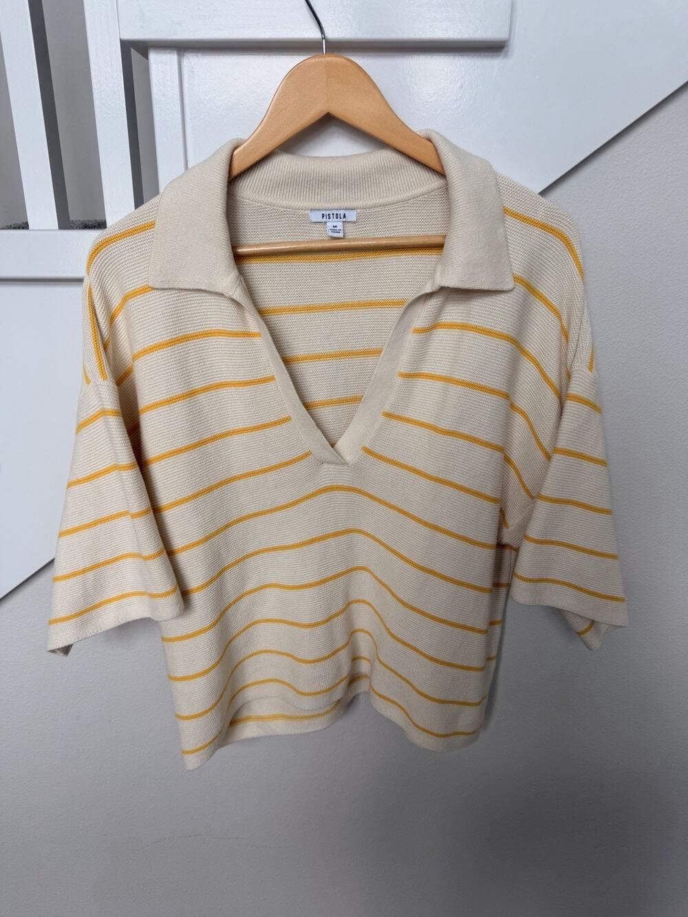 Pistola Marlow Polo Dandelion Stripe Sweater Relaxed Fit Preppy Aesthetic Size M